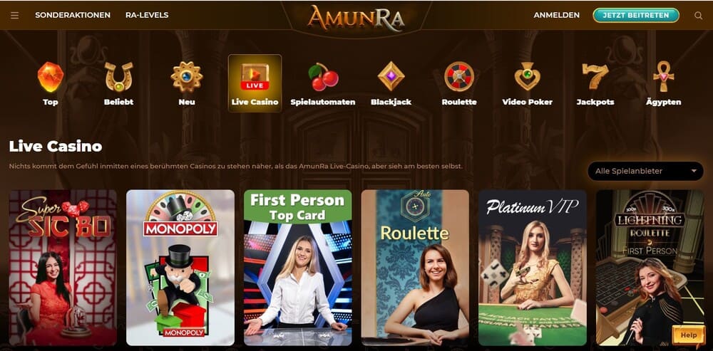 AmunRa Live Casino - Sunmaker Alternativen