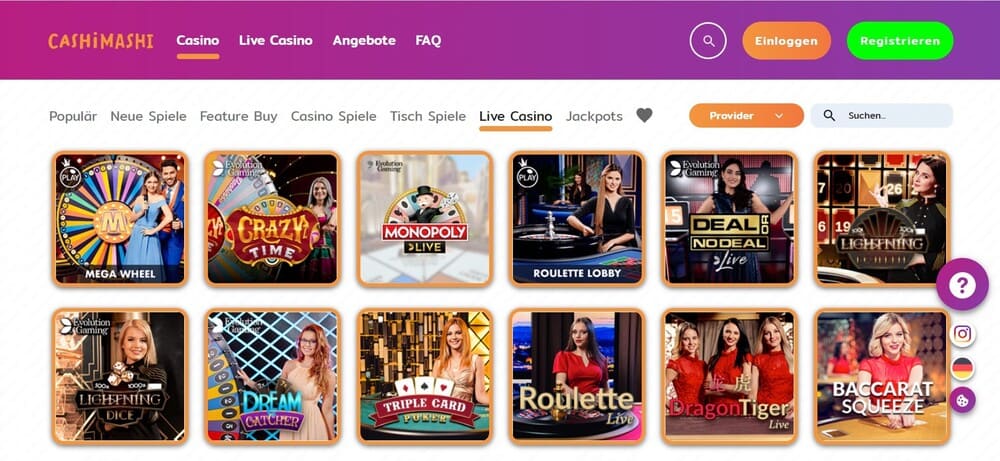 Cashimashi Live Casino - Sunmaker Alternativen