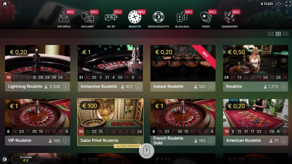 Live Lobby des Duxcasinos
