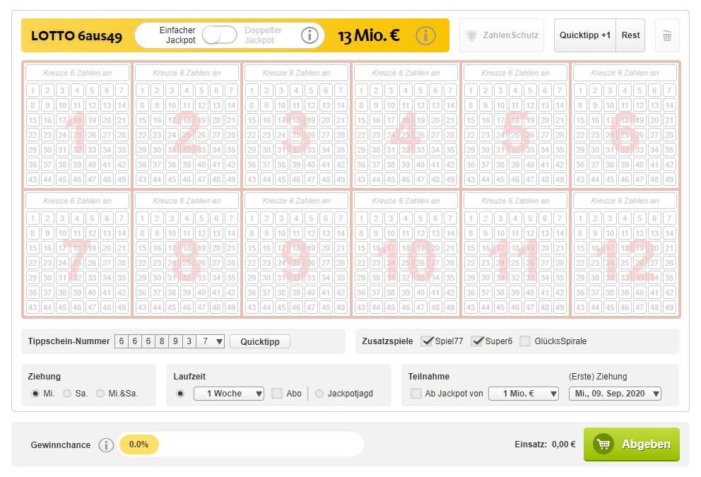 Spielfeld 6aus49 bei Lottoland