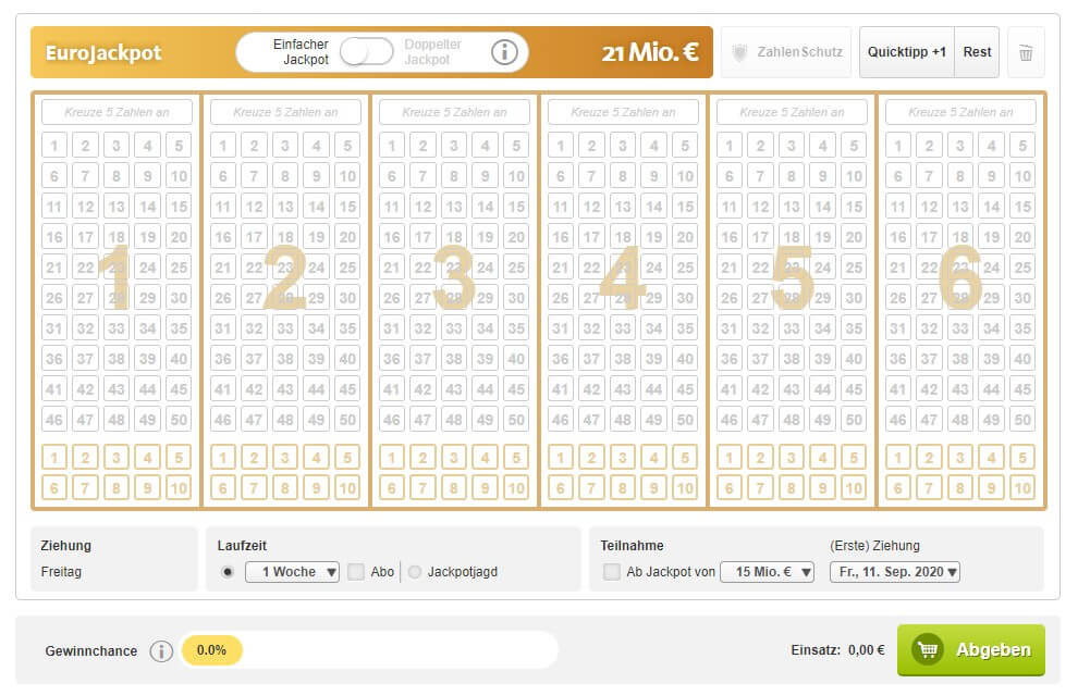 Spielfeld Eurojackpot bei Lottoland