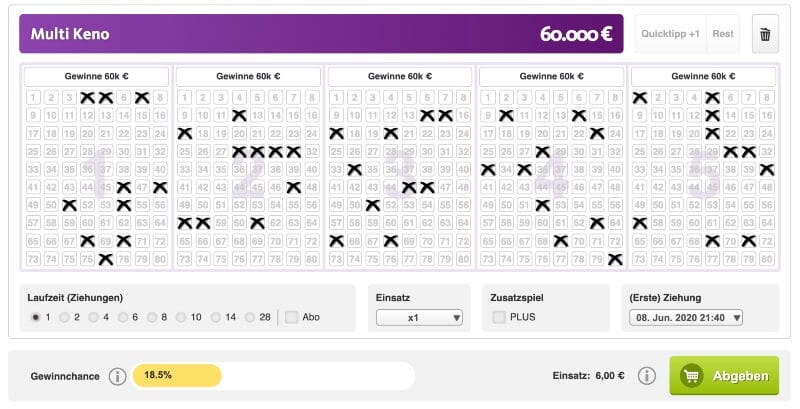 Multi Keno Tippschein – Ankreuzen