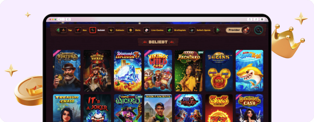 Screenshot der beliebten Spiele auf 5Gringos.