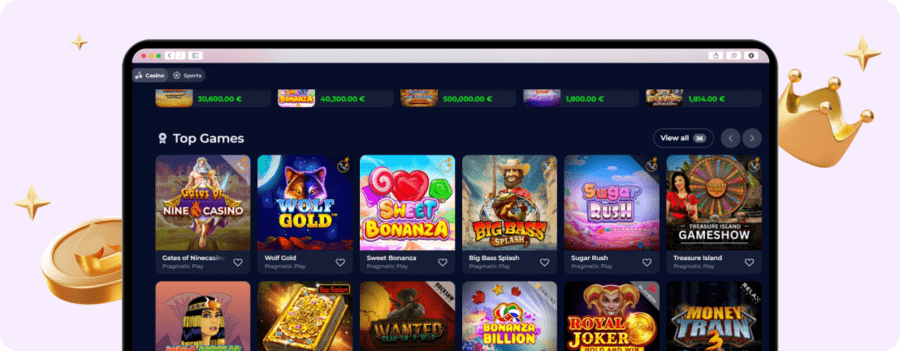 Screenshot der besten Spiele auf Ninecasino.