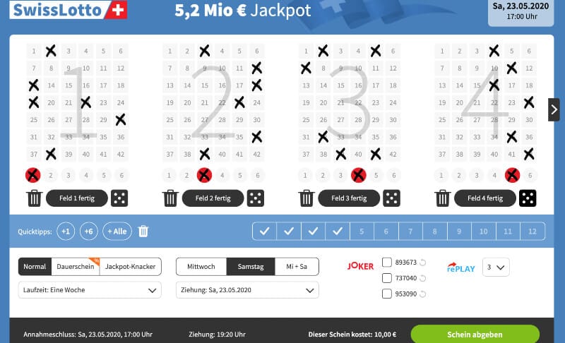 Swiss Lotto bei Lottohelden – Tippschein ausfüllen