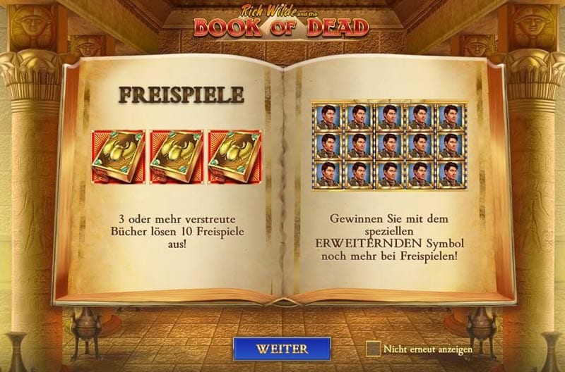 Spielbeginn bei Book of Dead