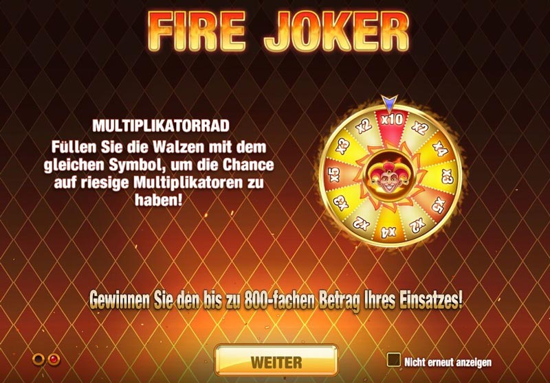 Spielbeginn bei Fire Joker