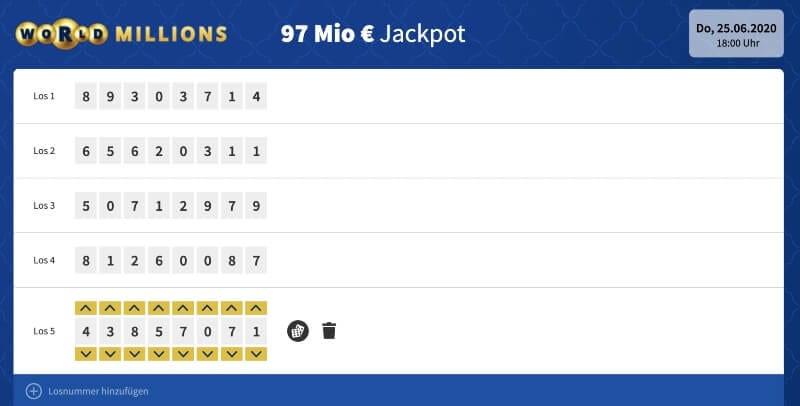 WorldMillions bei Lottohelden – Tippschein